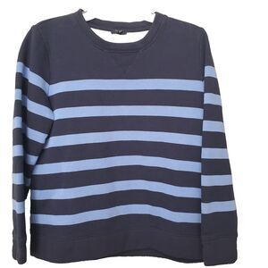 Talbots Petite Cotton Blend Blue Striped Fleece-Lined Long Sleeve Sweatshirt MP